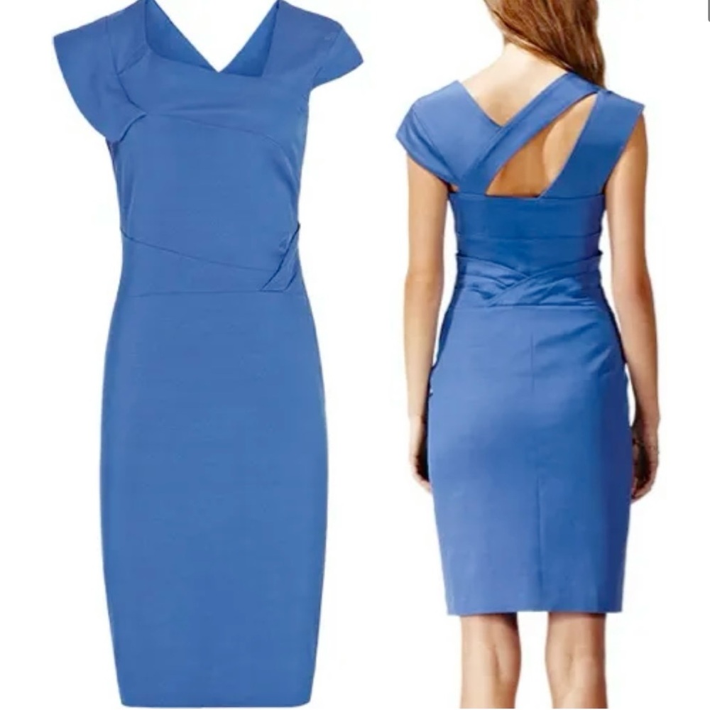 Reiss Heidi sheath periwinkle blue criss cross detailed dress, size 4